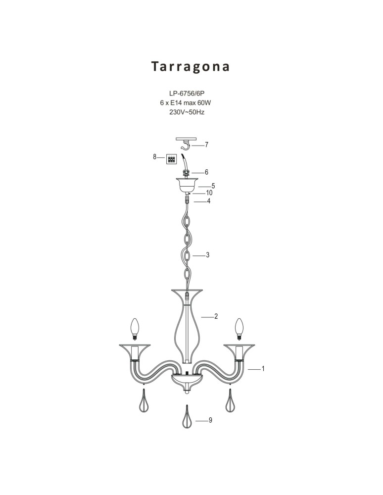 Light Prestige Tarragona 6 wisząca E14 czarny LP-6756/6P Light Prestige Tarragona 6 wisząca E14 czarny LP-6756/6P