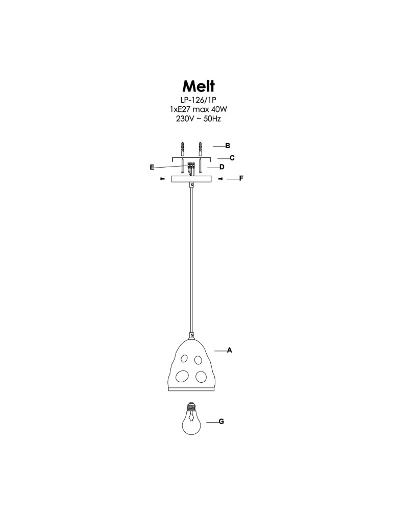 Light Prestige Melt 1 wisząca E27 czarny LP-126/1P Light Prestige Melt 1 wisząca E27 czarny LP-126/1P