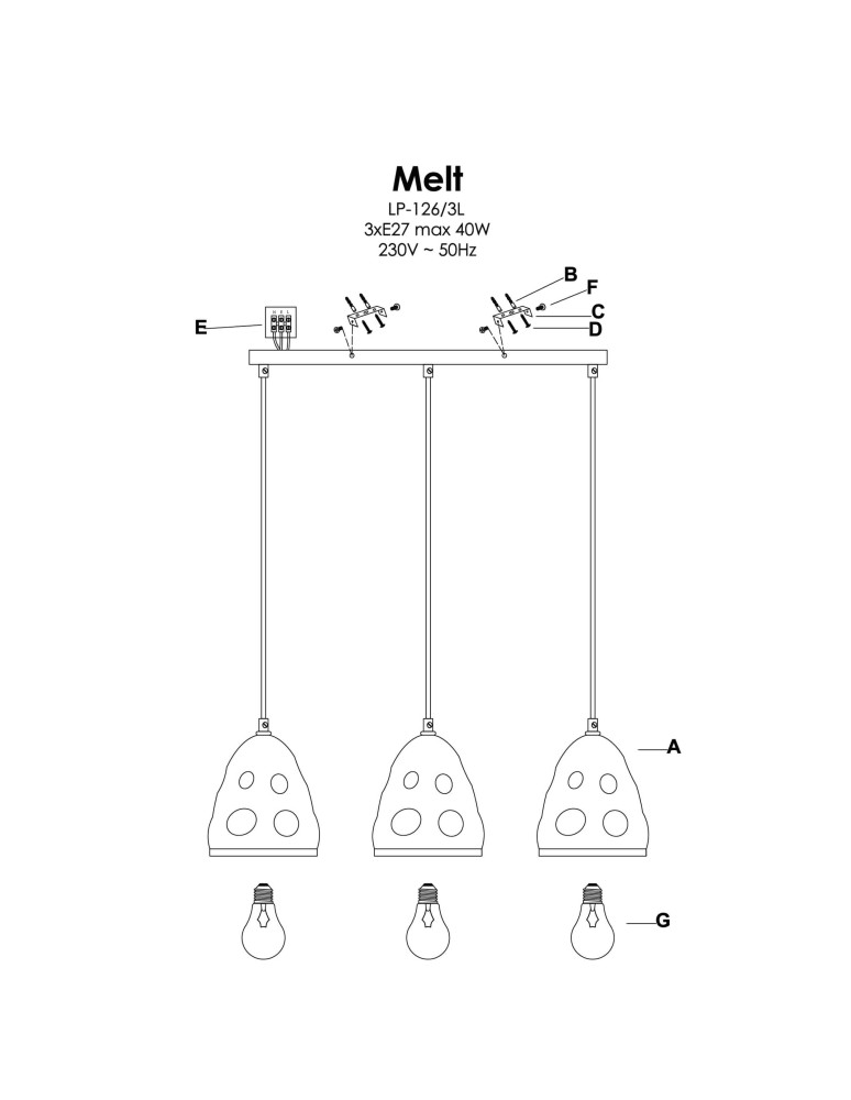 Light Prestige Melt 3 wisząca E27 czarny LP-126/3L Light Prestige Melt 3 wisząca E27 czarny LP-126/3L