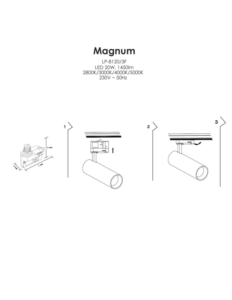 Light Prestige Magnum reflektor do szynoprzewodu 3F LED 1x20W biały LP-8120/3F WH Light Prestige Magnum reflektor do szynoprzewodu 3F LED 1x20W biały LP-8120/3F WH