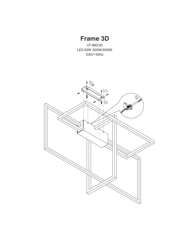 Light Prestige Frame Plafon LED 60W 3000K 1660lm czarny LP-980/3D3 BK Light Prestige Frame Plafon LED 60W 3000K 1660lm czarny LP-980/3D3 BK