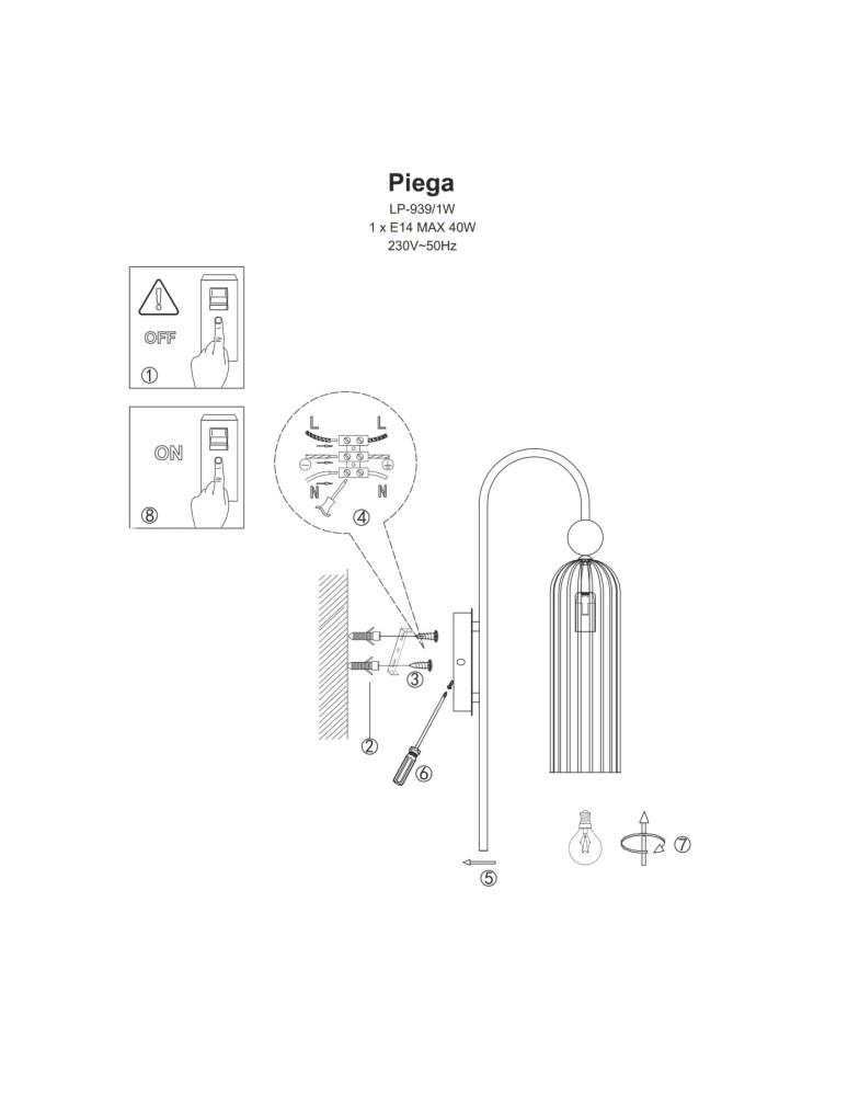 Light Prestige Piega Lampa wisząca E14 1x40W biały/złoty LP-939/1P white Light Prestige Piega Lampa wisząca E14 1x40W biały/złoty LP-939/1P white