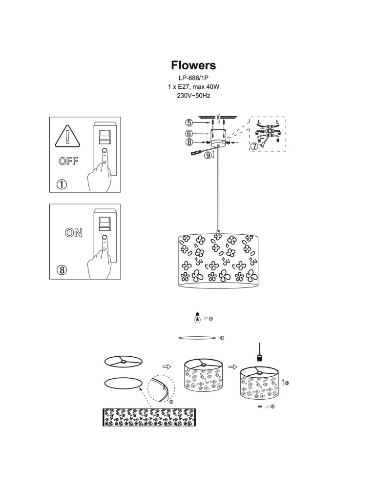 Light Prestige FLOWERS Lampa wisząca E27 1x40W biały LP-686/1P