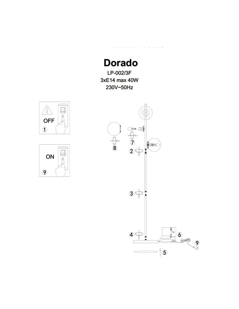 Light Prestige Dorado Podłogowa E14 3x40W czarny/biały LP-002/3F BK Light Prestige Dorado Podłogowa E14 3x40W czarny/biały LP-002/3F BK