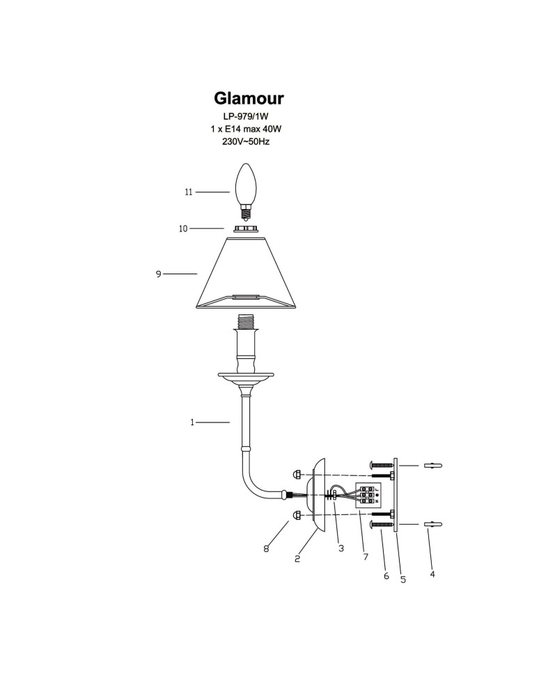Light Prestige Glamour Kinkiet E14 1x40W srebrny/czarny LP-979/1W Light Prestige Glamour Kinkiet E14 1x40W srebrny/czarny LP-979/1W