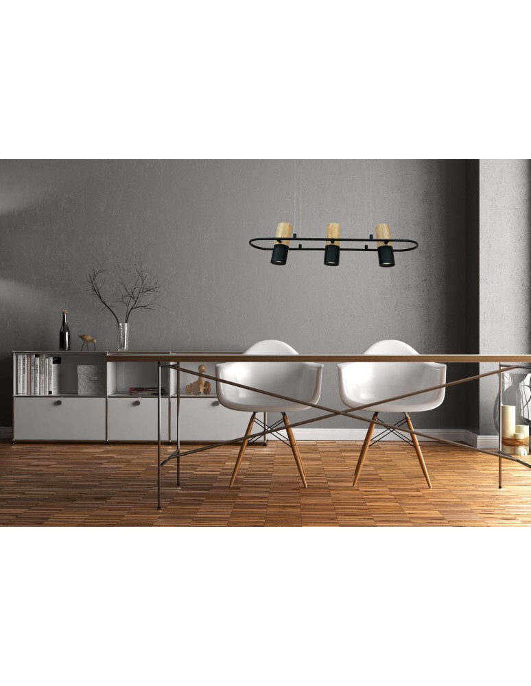 Lampy wiszące - Light Prestige Bovino 3 wiszaca GU10 czarny/ brązowy LP-1111/3P - product kolory-swiatla.pl 2