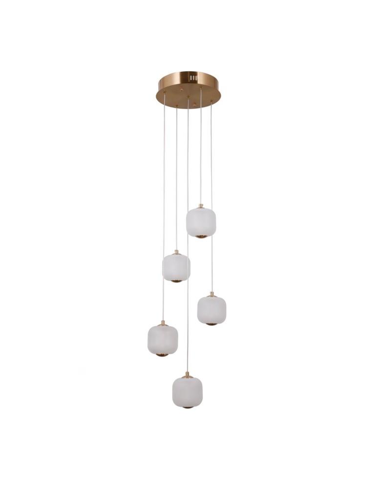 Lampy wiszące 5 punktowe - Italux Ganti Wisząca 5xLED 12W 1300 lm 3000K (Ciepła biel) złoty PND-34362-5-HBR-OPAL - product kolory-swiatla.pl 2