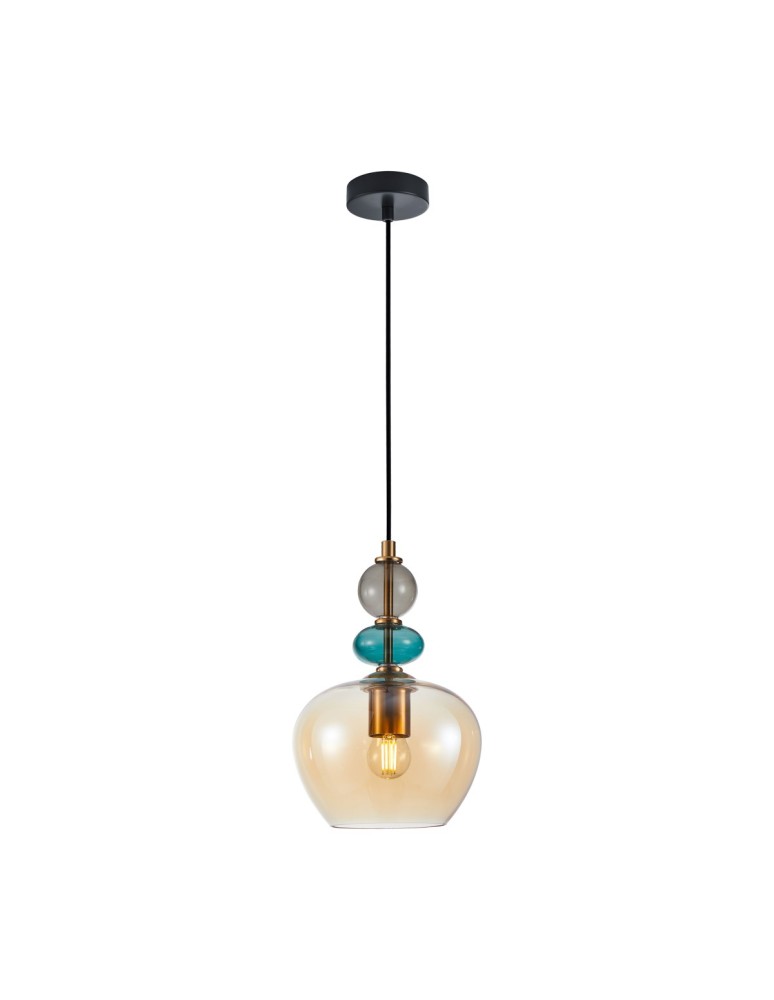 Lampy wiszące designerskie - Italux Busco Wisząca 1xE27 40W Złoty, bursztynowy PND-30263-1A-BRO-AMB - product kolory-swiatla.pl 2