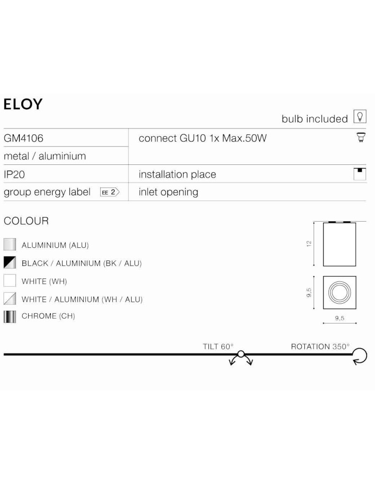 Azzardo ELOY 1 WHITE 1xGU10 Natynkowa Biały AZ0929