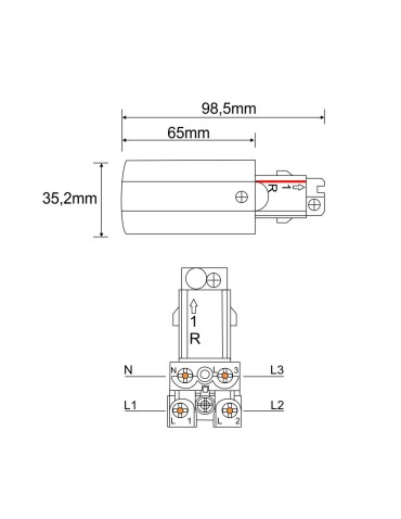 Shilo Zasilanie prawe do szynoprzewodu 3F 230V - Czarne 8107 - produkt 2