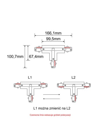 Shilo Łącznik T zamienny lewy szynoprzewodu 3F 230V - Biały 8124 - produkt 2