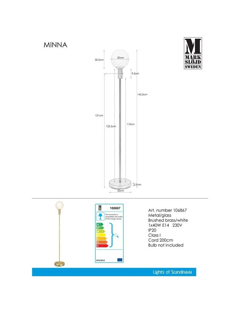 Lampy podłogowe - Markslojd MINNA Podłogowa 1L Mosiądz Szczotkowany/Biały 106867 - product kolory-swiatla.pl 3