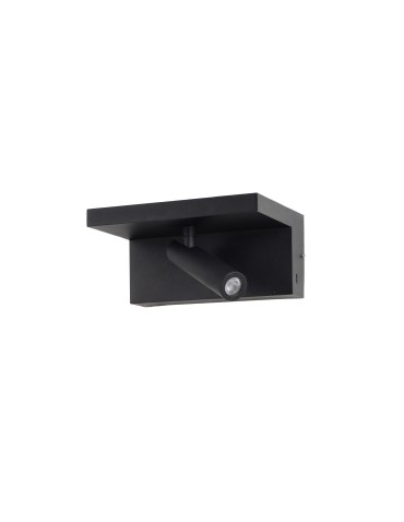 Azzardo HYLLA WALL NFC CHARGER BK Czarny Mat 1xLED Kinkiet z Ładowarką Indukcyjną i Gniazdem USB AZ5910