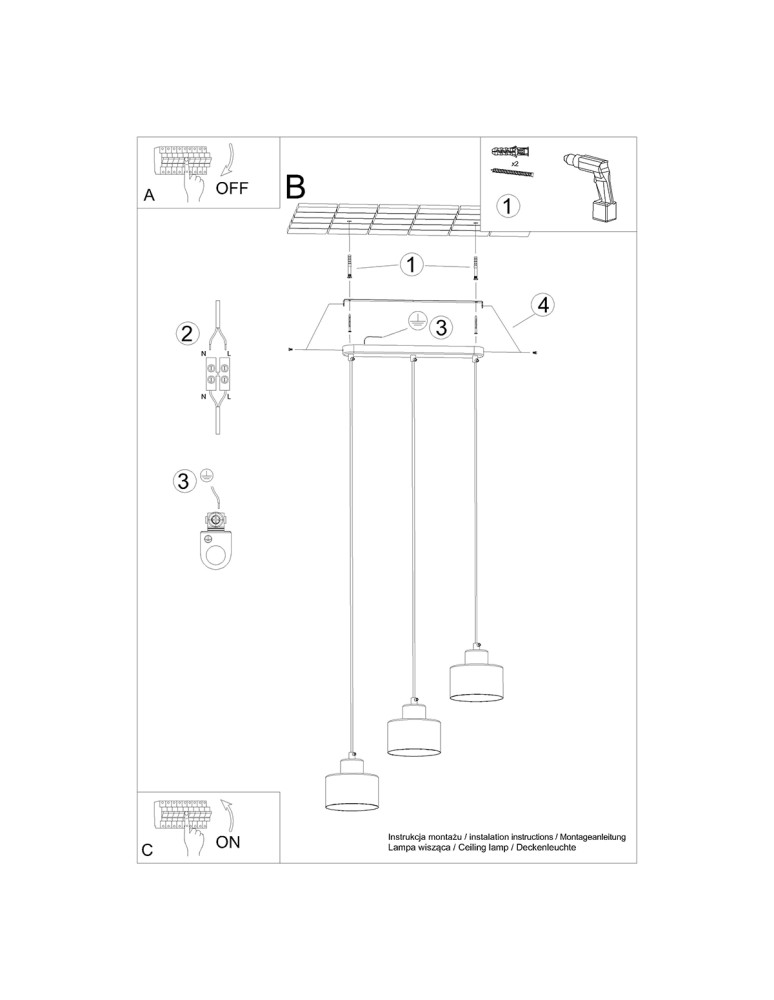 Sollux Lampa wisząca SAVAR 3 czarna SL.1133 Sollux Lampa wisząca SAVAR 3 czarna SL.1133