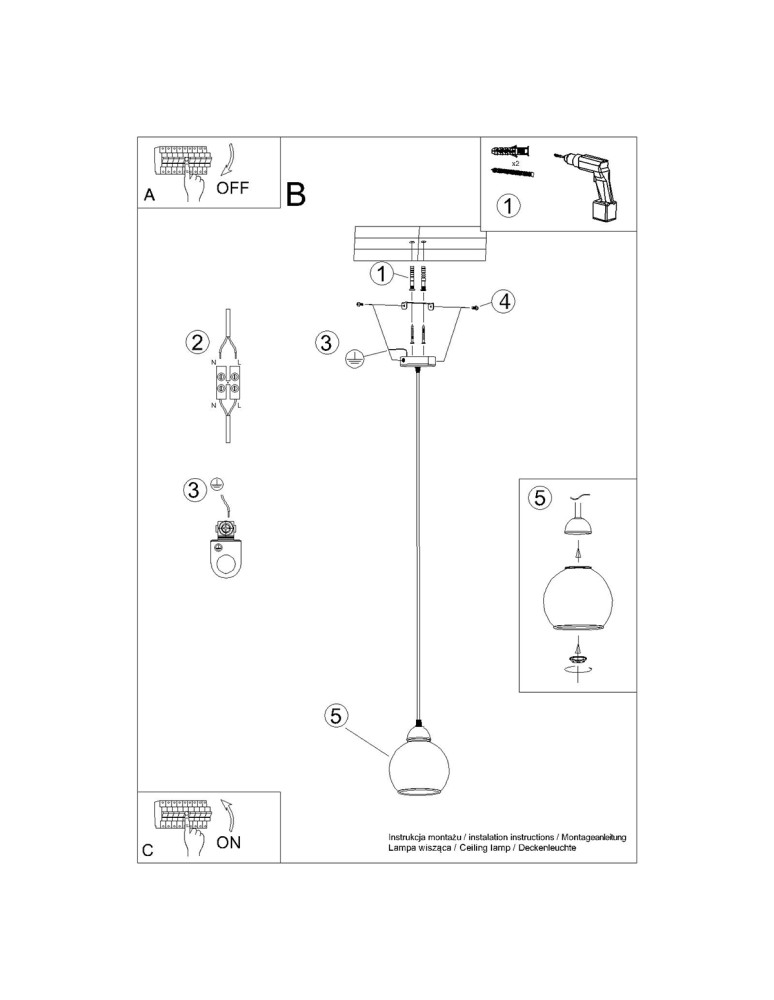 Sollux Lampa wisząca ALINO 1 czarna SL.1141 Sollux Lampa wisząca ALINO 1 czarna SL.1141