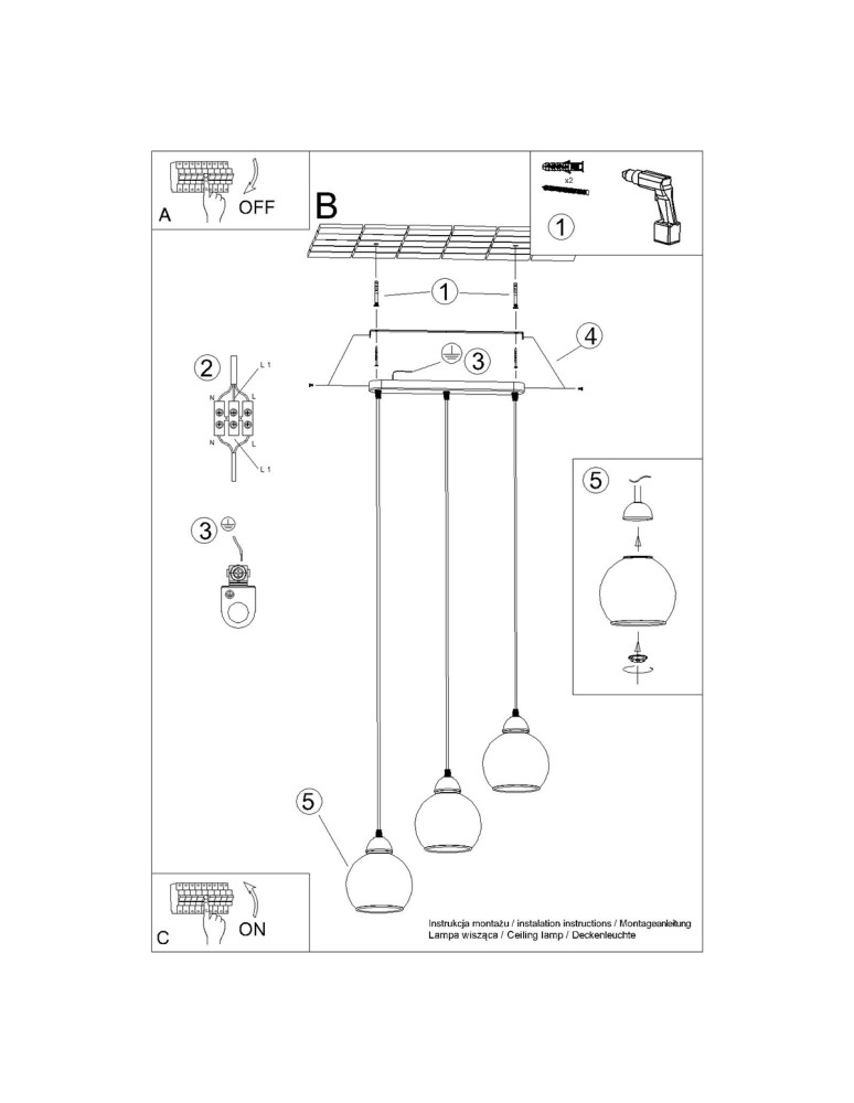Sollux Lampa wisząca ALINO 3 czarna SL.1142 Sollux Lampa wisząca ALINO 3 czarna SL.1142