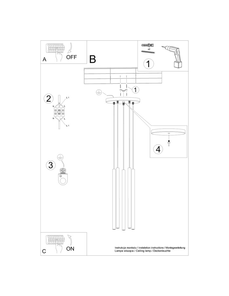 Sollux Lampa wisząca PASTELO 5P złota SL.1174 Sollux Lampa wisząca PASTELO 5P złota SL.1174