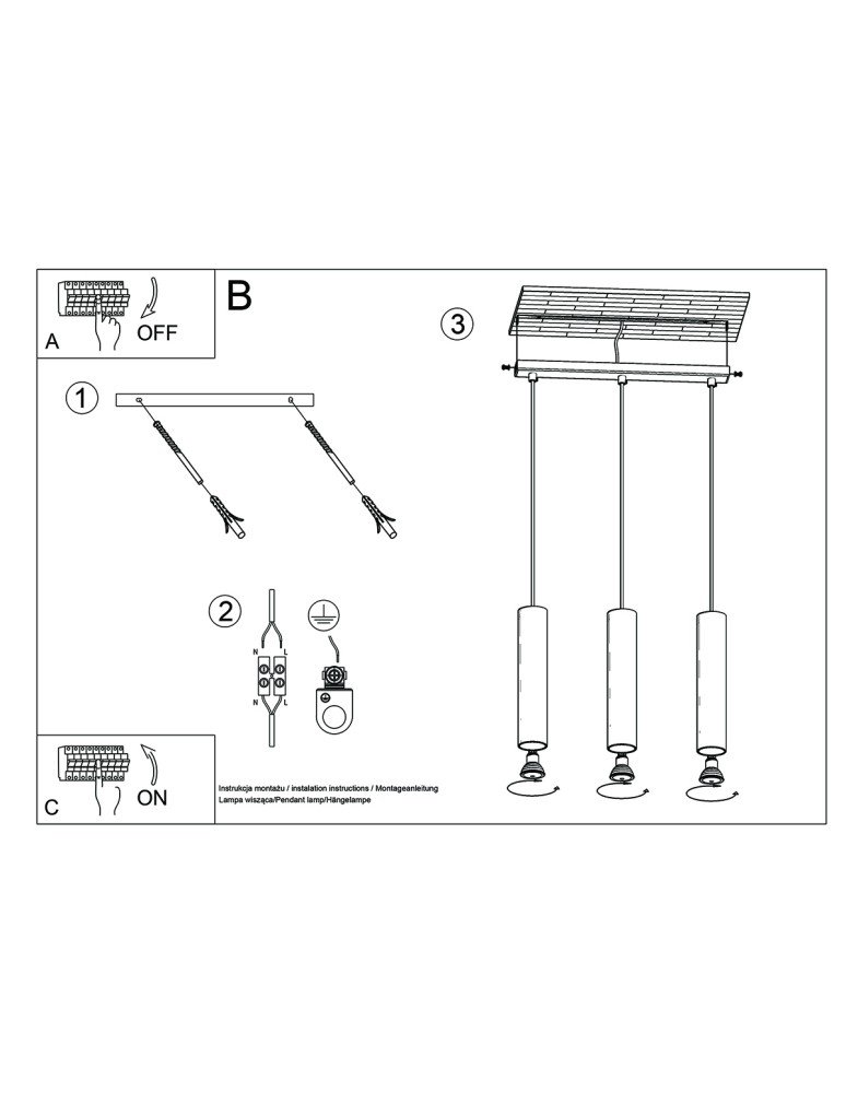 Sollux Lampa Wisząca LAGOS 3 złoty połysk SL.1201 Sollux Lampa Wisząca LAGOS 3 złoty połysk SL.1201
