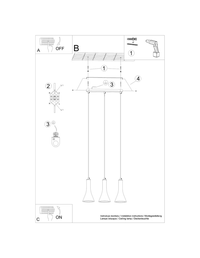 Sollux Lampa wisząca REA 3L beton SL.1225 Sollux Lampa wisząca REA 3L beton SL.1225