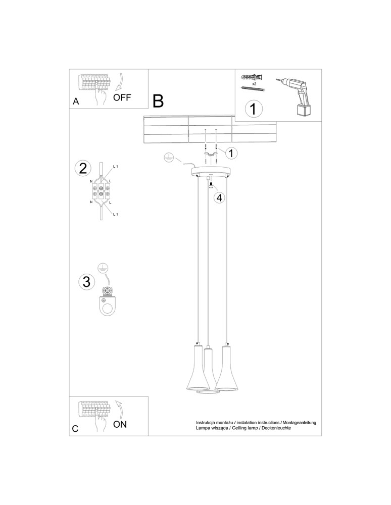 Sollux Lampa wisząca REA 3P beton SL.1226 Sollux Lampa wisząca REA 3P beton SL.1226
