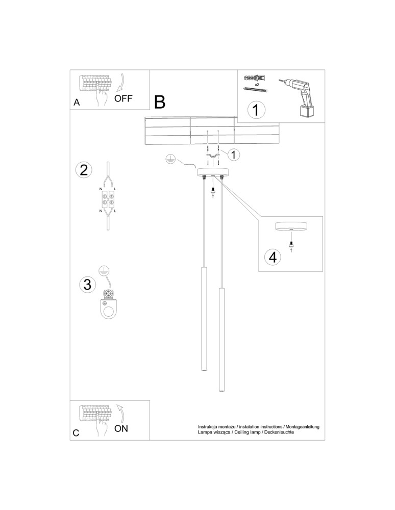 Sollux Lampa wisząca PASTELO 2 złota SL.1305 Sollux Lampa wisząca PASTELO 2 złota SL.1305