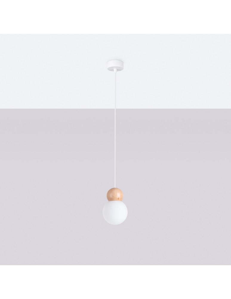 Sollux Lampa wisząca PEKKA 1 biała/naturalne drewno SL.1390 Sollux Lampa wisząca PEKKA 1 biała/naturalne drewno SL.1390