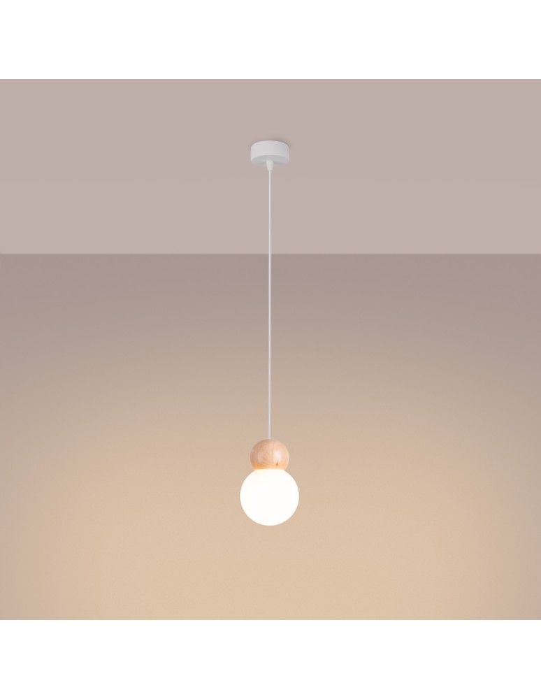 Sollux Lampa wisząca PEKKA 1 biała/naturalne drewno SL.1390 Sollux Lampa wisząca PEKKA 1 biała/naturalne drewno SL.1390