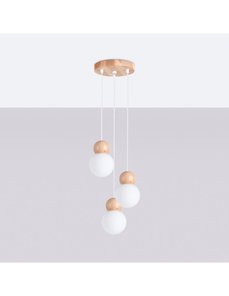 Sollux Lampa wisząca PEKKA 3P biała/naturalne drewno SL.1391 Sollux Lampa wisząca PEKKA 3P biała/naturalne drewno SL.1391