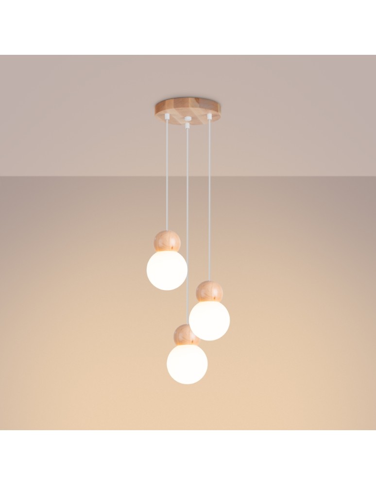 Sollux Lampa wisząca PEKKA 3P biała/naturalne drewno SL.1391 Sollux Lampa wisząca PEKKA 3P biała/naturalne drewno SL.1391