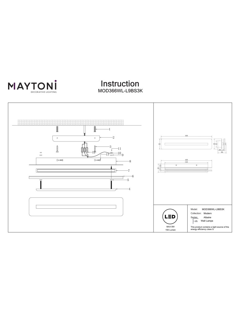 Maytoni Albatre Lampa ścienna LED 150lm 3000K Mosiądz MOD366WL-L9BS3K Maytoni Albatre Lampa ścienna LED 150lm 3000K Mosiądz MOD366WL-L9BS3K