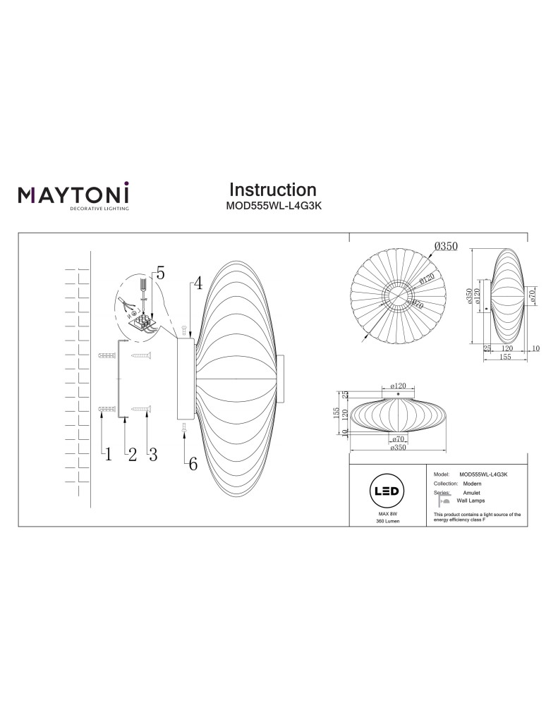 Maytoni Amulet Lampa ścienna LED 360lm 3000K Złoty MOD555WL-L4G3K
