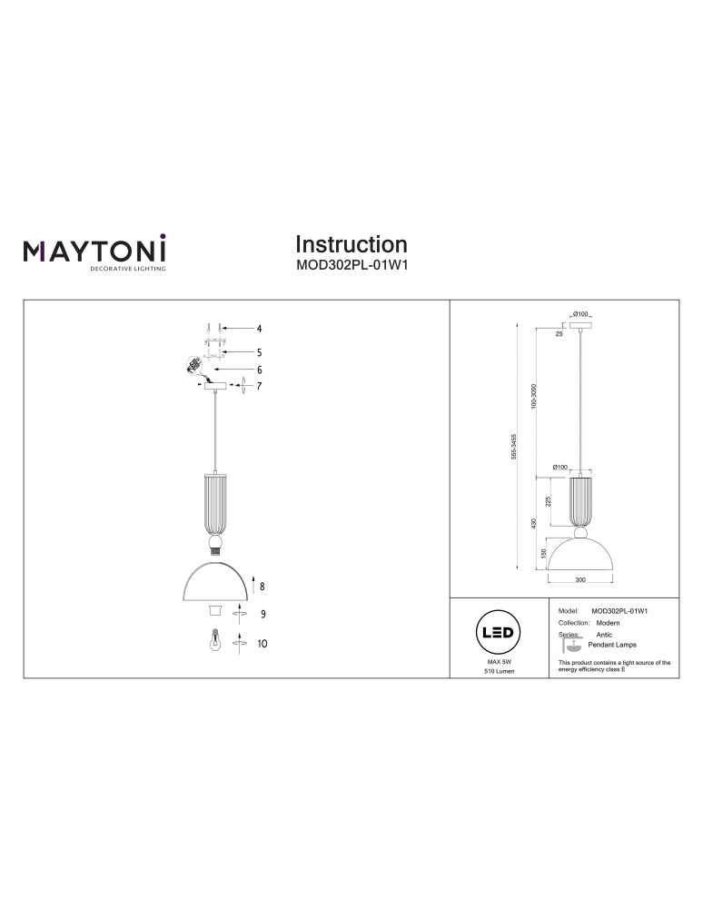 Maytoni Antic Lampa wisząca 1xE27, LED 510lm 2700K Złoty MOD302PL-01W1