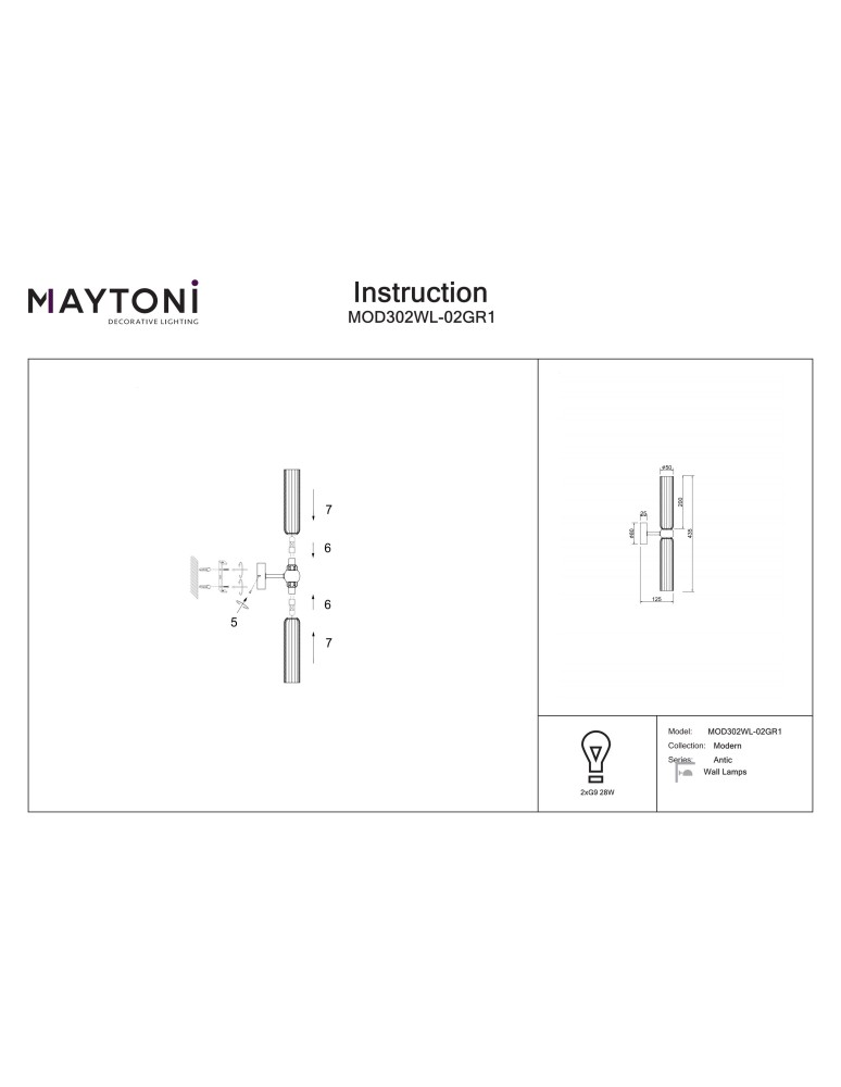Maytoni Antic Lampa ścienna 2xG9 Złoto MOD302WL-02GR1 Maytoni Antic Lampa ścienna 2xG9 Złoto MOD302WL-02GR1