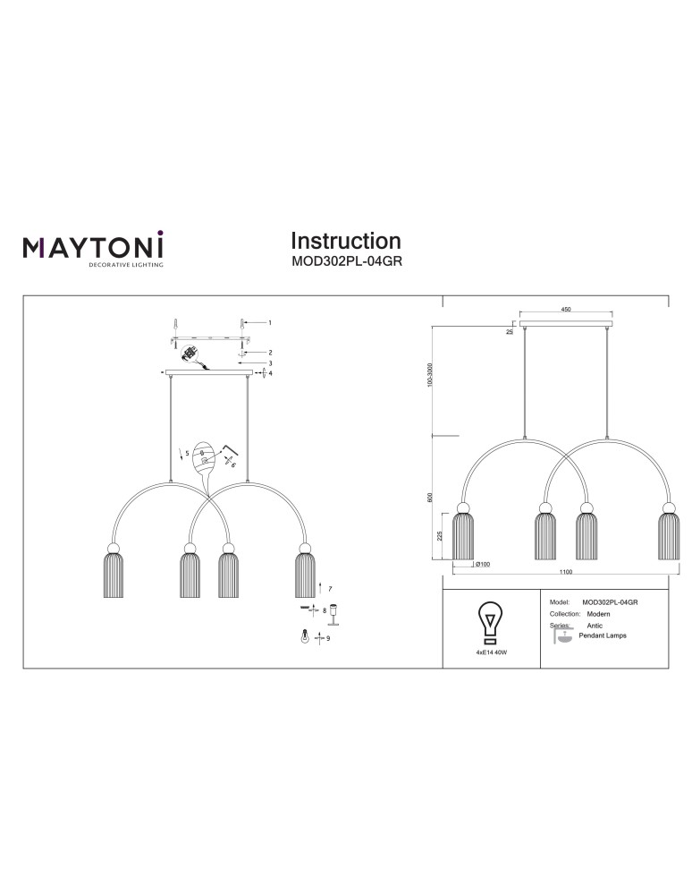Maytoni Antic Lampa wisząca 4xE14 Złoto MOD302PL-04GR Maytoni Antic Lampa wisząca 4xE14 Złoto MOD302PL-04GR