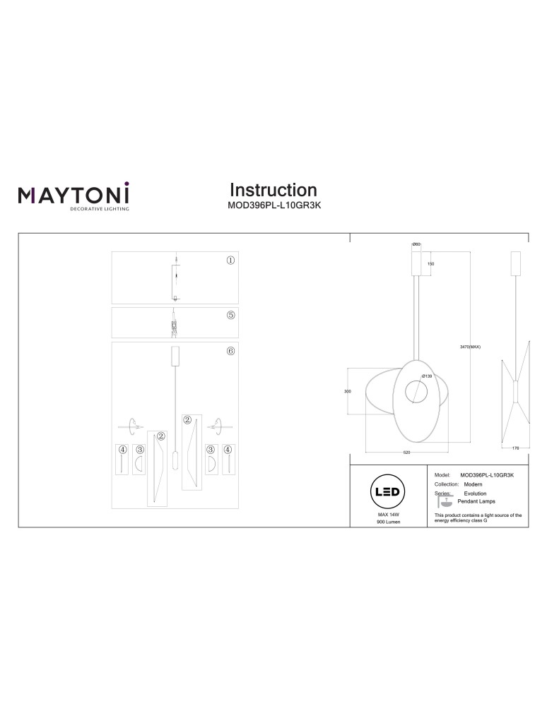 Maytoni Evolution Lampa wisząca LED 400lm 3000K Czarny MOD396PL-L10GR3K Maytoni Evolution Lampa wisząca LED 400lm 3000K Czarny MOD396PL-L10GR3K
