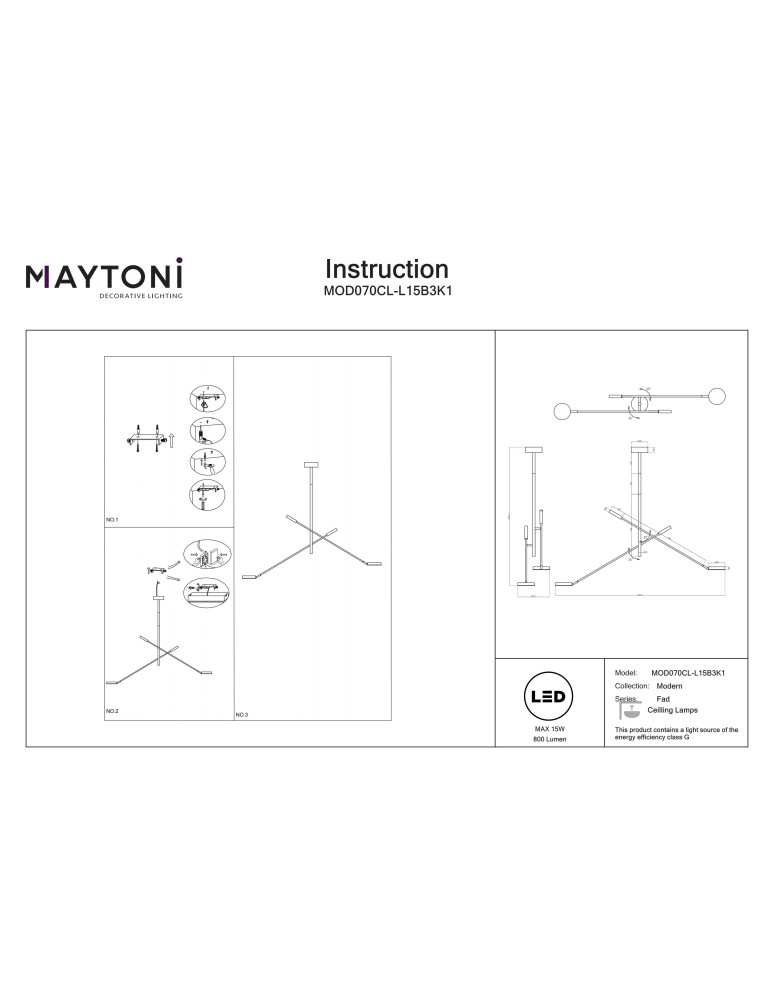Maytoni Fad Lampa sufitowa LED 800lm 3000K Czarny MOD070CL-L15B3K1 Maytoni Fad Lampa sufitowa LED 800lm 3000K Czarny MOD070CL-L15B3K1