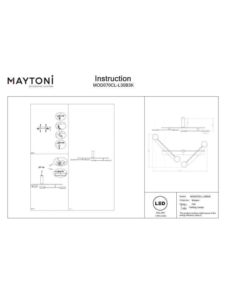 Maytoni Fad Lampa sufitowa LED 1450lm 3000K Czarny MOD070CL-L30B3K Maytoni Fad Lampa sufitowa LED 1450lm 3000K Czarny MOD070CL-L30B3K