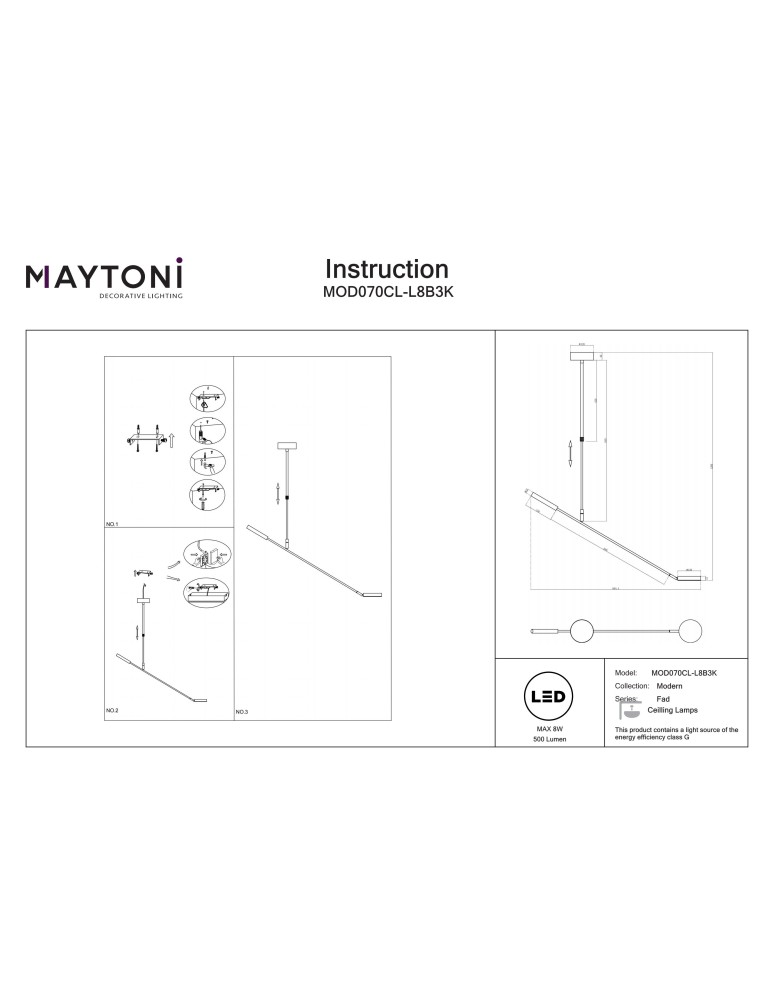 Maytoni Fad Lampa sufitowa LED 500lm 3000K Czarny MOD070CL-L8B3K Maytoni Fad Lampa sufitowa LED 500lm 3000K Czarny MOD070CL-L8B3K