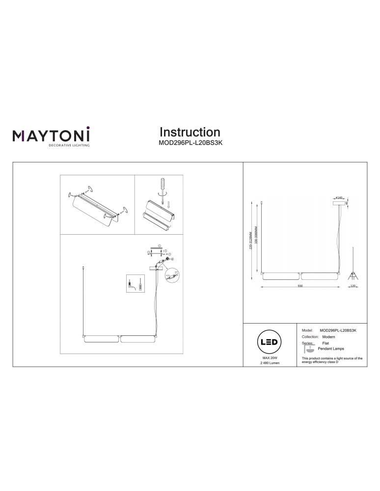 Maytoni Flat Lampa wisząca LED 2480lm 3000K Czerń i mosiądz MOD296PL-L20BS3K Maytoni Flat Lampa wisząca LED 2480lm 3000K Czerń i mosiądz MOD296PL-L20BS3K