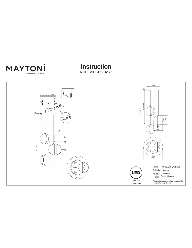 Maytoni Misterio Lampa wisząca LED 2000lm 2700K Czarny MOD379PL-L17B2.7K Maytoni Misterio Lampa wisząca LED 2000lm 2700K Czarny MOD379PL-L17B2.7K