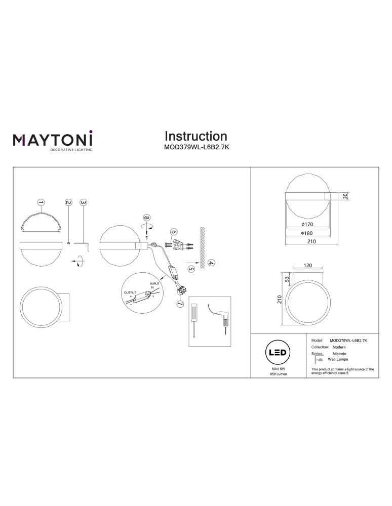 Maytoni Misterio Lampa ścienna LED 650lm 2700K Czarny MOD379WL-L6B2.7K Maytoni Misterio Lampa ścienna LED 650lm 2700K Czarny MOD379WL-L6B2.7K