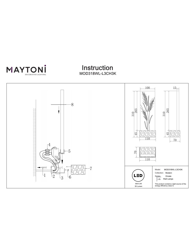 Maytoni Ornate Lampa ścienna LED 50lm 3000K Chrom MOD318WL-L3CH3K Maytoni Ornate Lampa ścienna LED 50lm 3000K Chrom MOD318WL-L3CH3K
