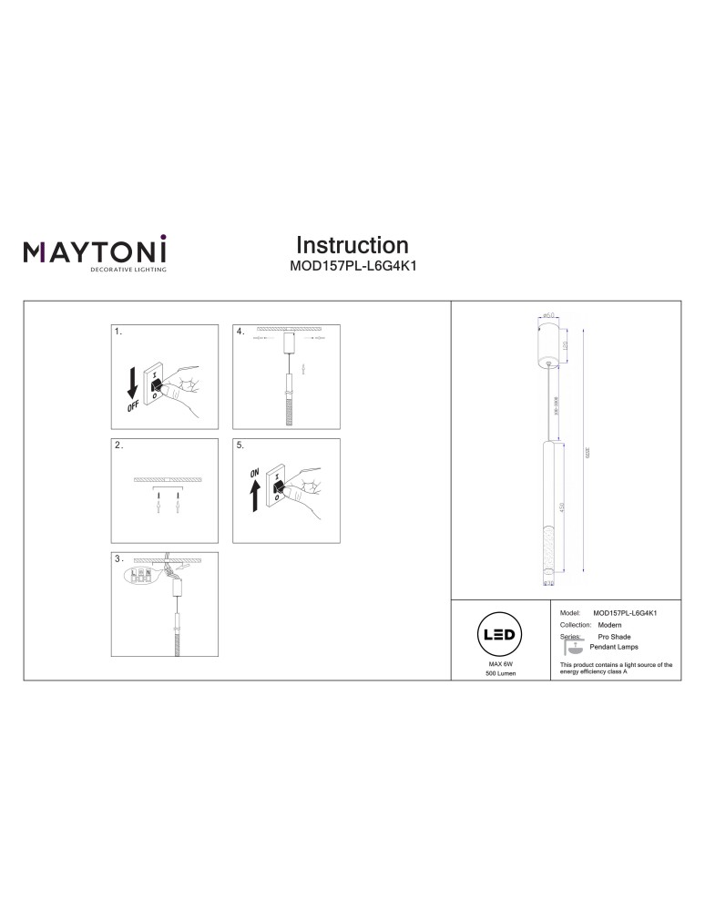 Maytoni Pro Shade Lampa wisząca LED 500lm 4000K Złoto MOD157PL-L6G4K1 Maytoni Pro Shade Lampa wisząca LED 500lm 4000K Złoto MOD157PL-L6G4K1