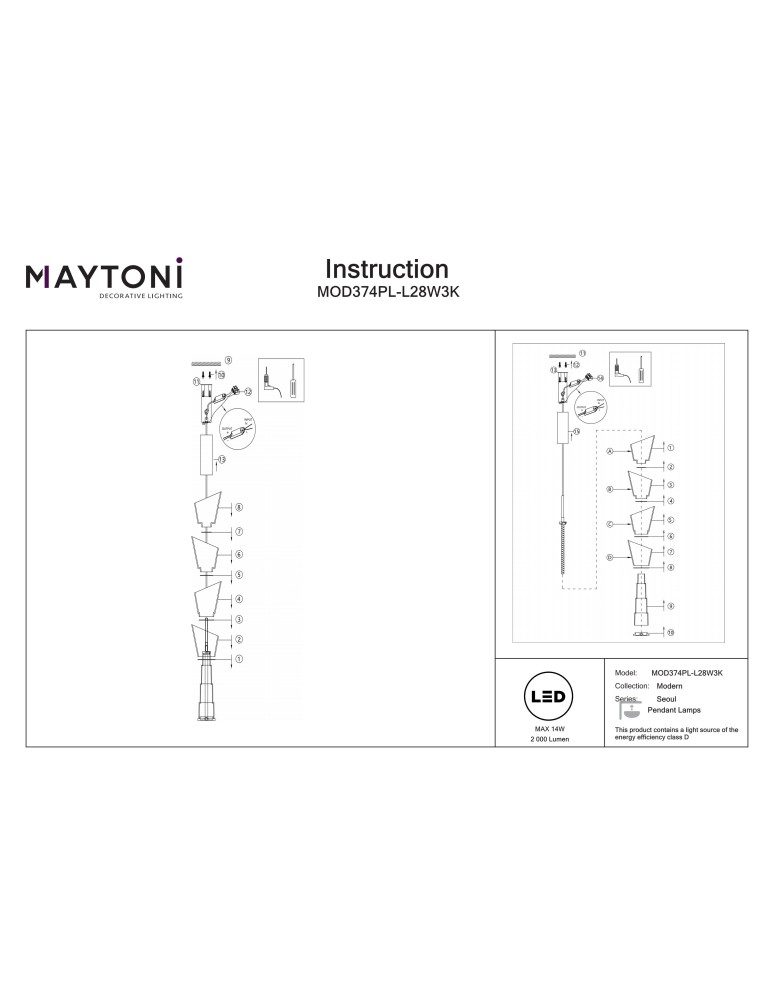 Maytoni Seoul Lampa wisząca LED 2000lm 3000K Biały MOD374PL-L28W3K Maytoni Seoul Lampa wisząca LED 2000lm 3000K Biały MOD374PL-L28W3K