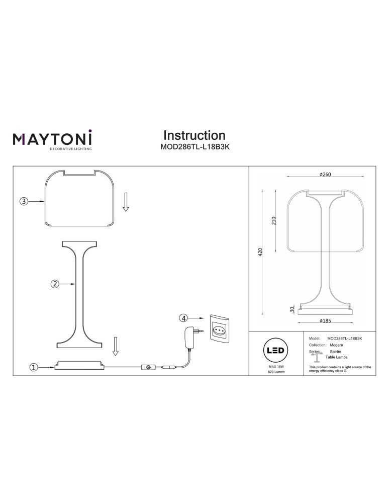 Maytoni Spirito Lampa stołowa LED 820lm 3000K Czarny MOD286TL-L18B3K Maytoni Spirito Lampa stołowa LED 820lm 3000K Czarny MOD286TL-L18B3K
