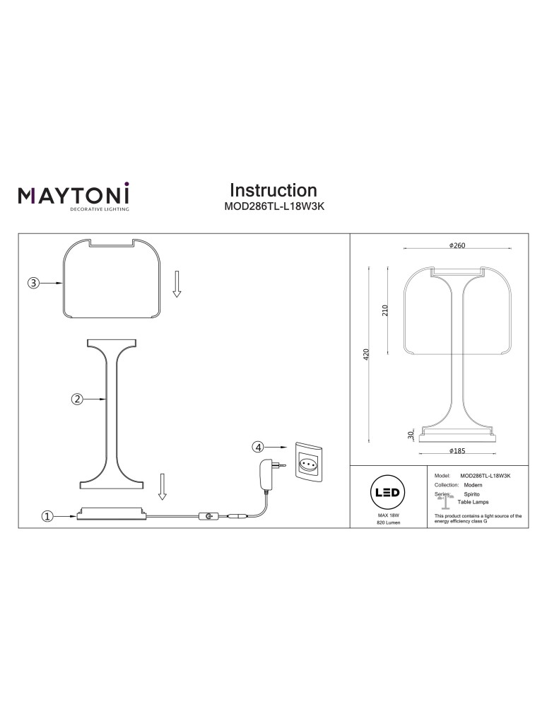 Maytoni Spirito Lampa stołowa LED 820lm 3000K Biały MOD286TL-L18W3K Maytoni Spirito Lampa stołowa LED 820lm 3000K Biały MOD286TL-L18W3K