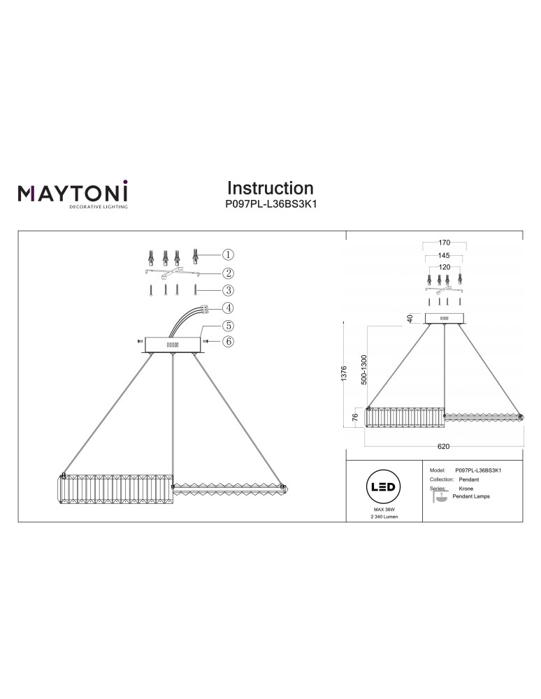 Maytoni Krone Lampa wisząca LED 2340lm 3000K Mosiądz P097PL-L36BS3K1 Maytoni Krone Lampa wisząca LED 2340lm 3000K Mosiądz P097PL-L36BS3K1