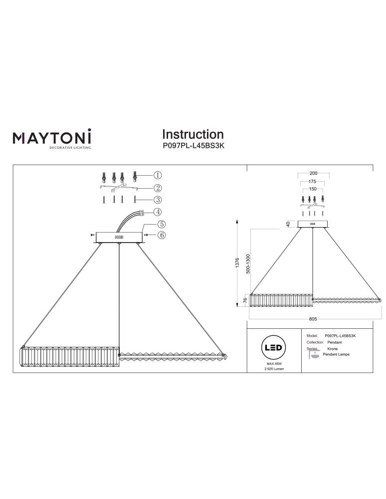 Lampy wiszące glamour - Maytoni Krone Lampa wisząca LED 2925lm 3000K Mosiądz P097PL-L45BS3K - product kolory-swiatla.pl 3