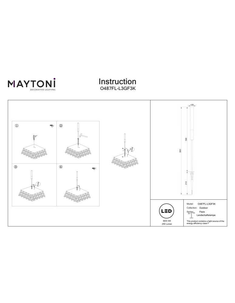 Maytoni Flare Zewnętrzna Stojąca z Klinem LED 250lm 3000K Grafit O487FL-L3GF3K Maytoni Flare Zewnętrzna Stojąca z Klinem LED 250lm 3000K Grafit O487FL-L3GF3K