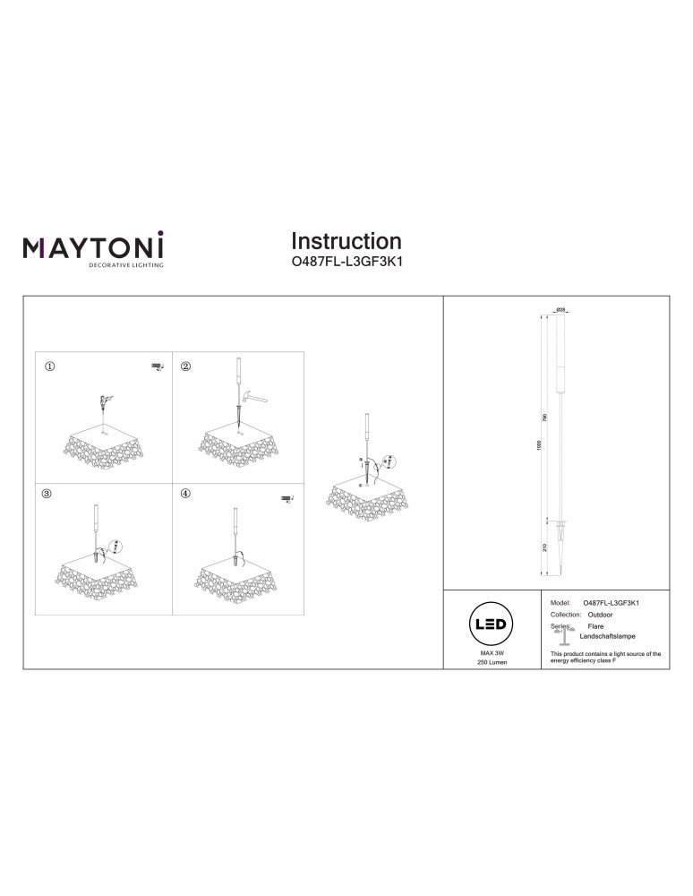 Maytoni Flare Zewnętrzna Stojąca z Klinem LED 250lm 3000K Grafit O487FL-L3GF3K1 Maytoni Flare Zewnętrzna Stojąca z Klinem LED 250lm 3000K Grafit O487FL-L3GF3K1